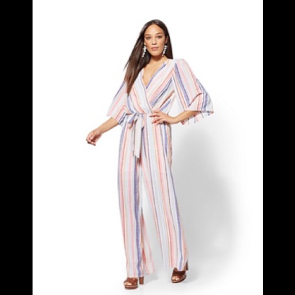 MULTICOLOR STRIPE WRAP JUMPSUIT
